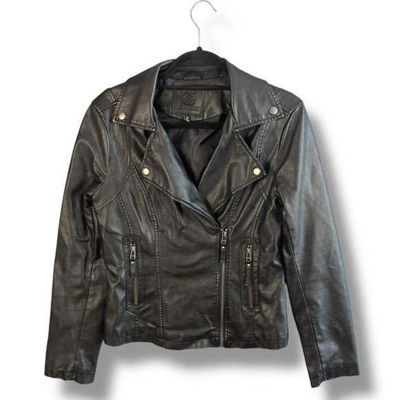 Max Studio Jacket Womens Small Black Faux Leather Moto Biker Zip Pockets 6710L23 - Picture 1 of 10